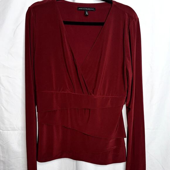 White House Black Market Tops - White House Black Market Womens Size XL Maroon Red Wine VNeck Long Sleeve Blouse
